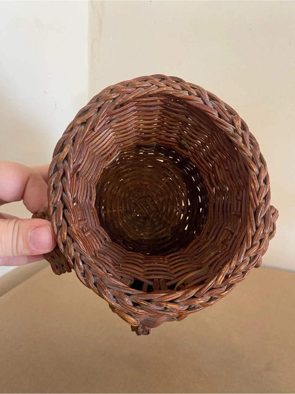 Vintage Elephant Wicker Basket w/ ear handles, planter storage decor cute